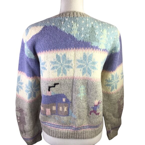 Vtg Hand Knit Skyr Cardigan Sweater Nordic Fair Isle Penguin Polar Bear Reindeer - Picture 6 of 11